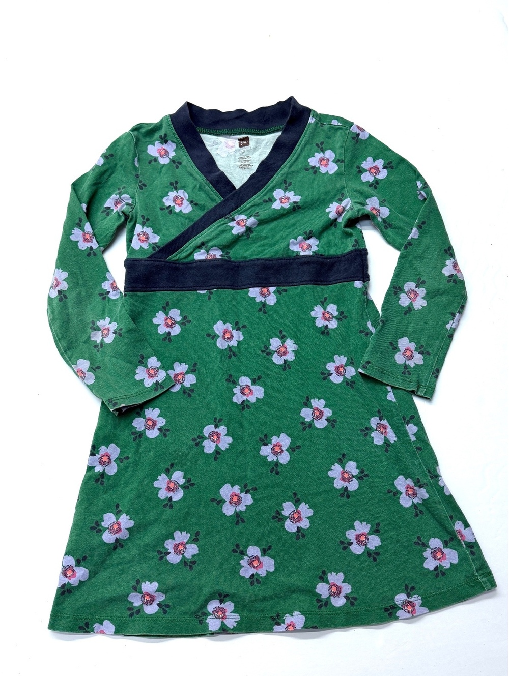 Girls Green Floral Long Sleeve Kelvingrove Wrap Neck Dress Size 5